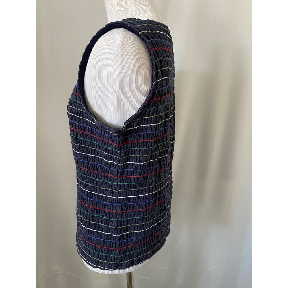 Christopher & Banks Blue Multi-Color Striped Crinkle Stretch Sleeveless/Tank Top - Picture 8 of 11
